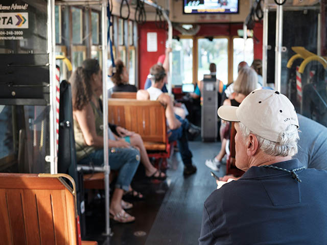 Trolley with leather seats